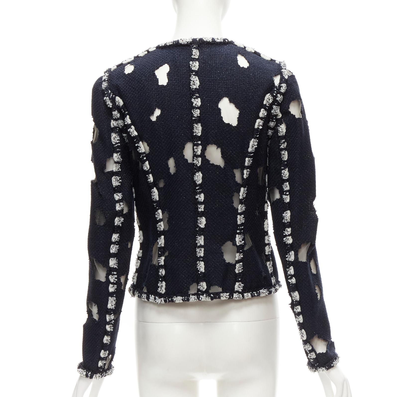 CHANEL Karl Lagerfeld 11P Runway Marienbad punk distressed tweed jacket FR38 M 2