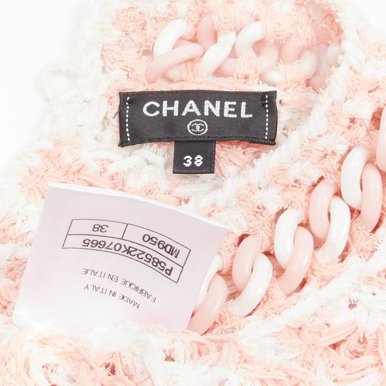 CHANEL Karl Lagerfeld 18P pink white boucle plastic resin chain trim dres For Sale 5