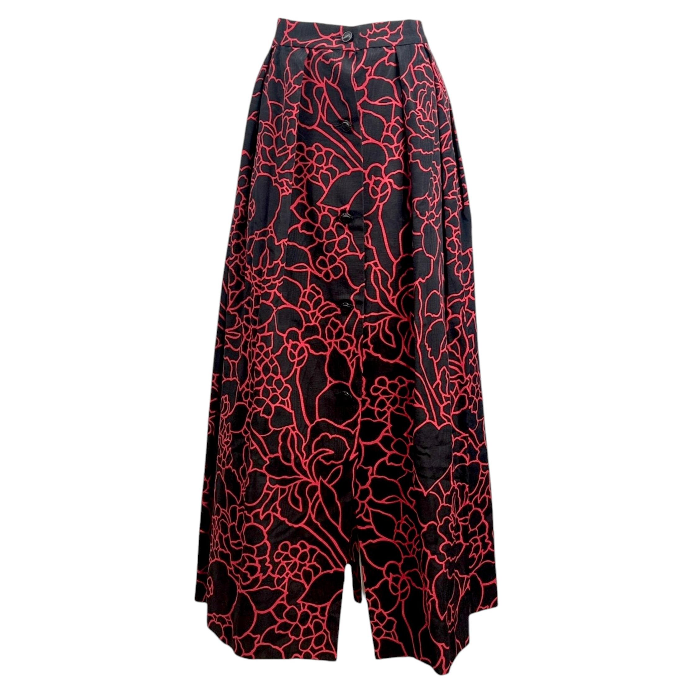 Chanel Karl Lagerfeld 1989 Camelia black red printed skirt