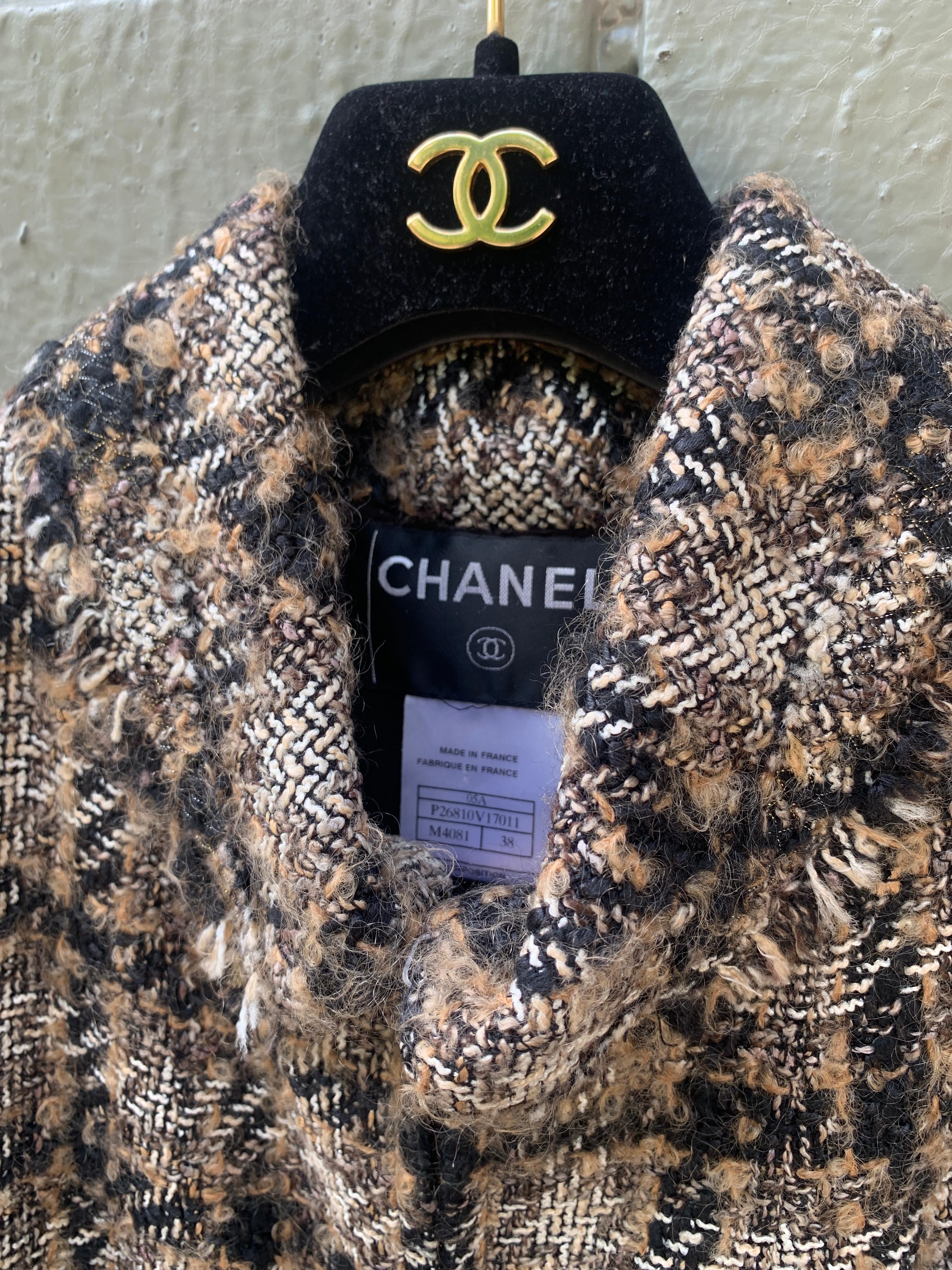 Chanel & Karl Lagerfeld 2005 Cappotto in tweed a quadri in misto lana marrone e multicolore in vendita 14