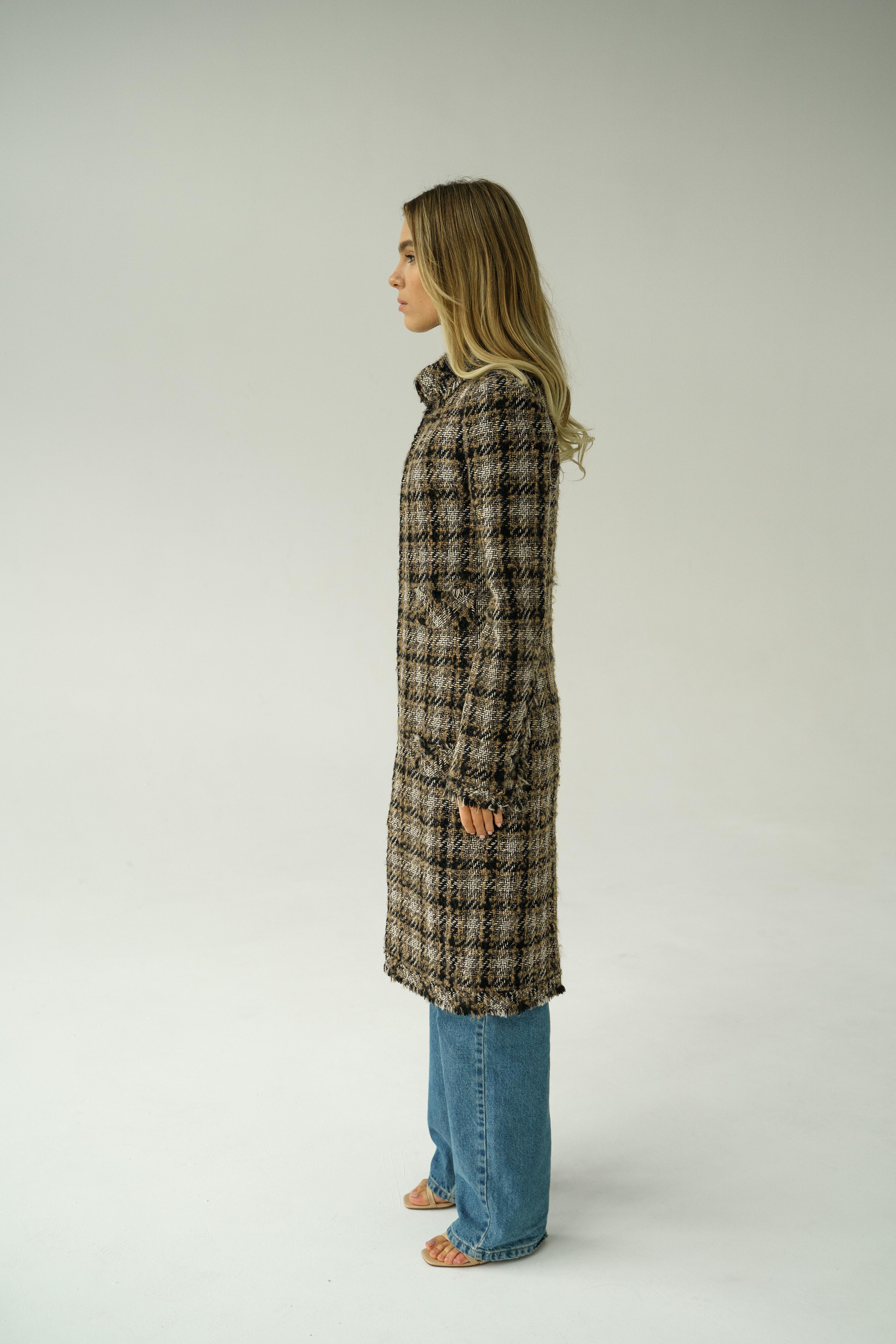 Grigio Chanel & Karl Lagerfeld 2005 Cappotto in tweed a quadri in misto lana marrone e multicolore in vendita