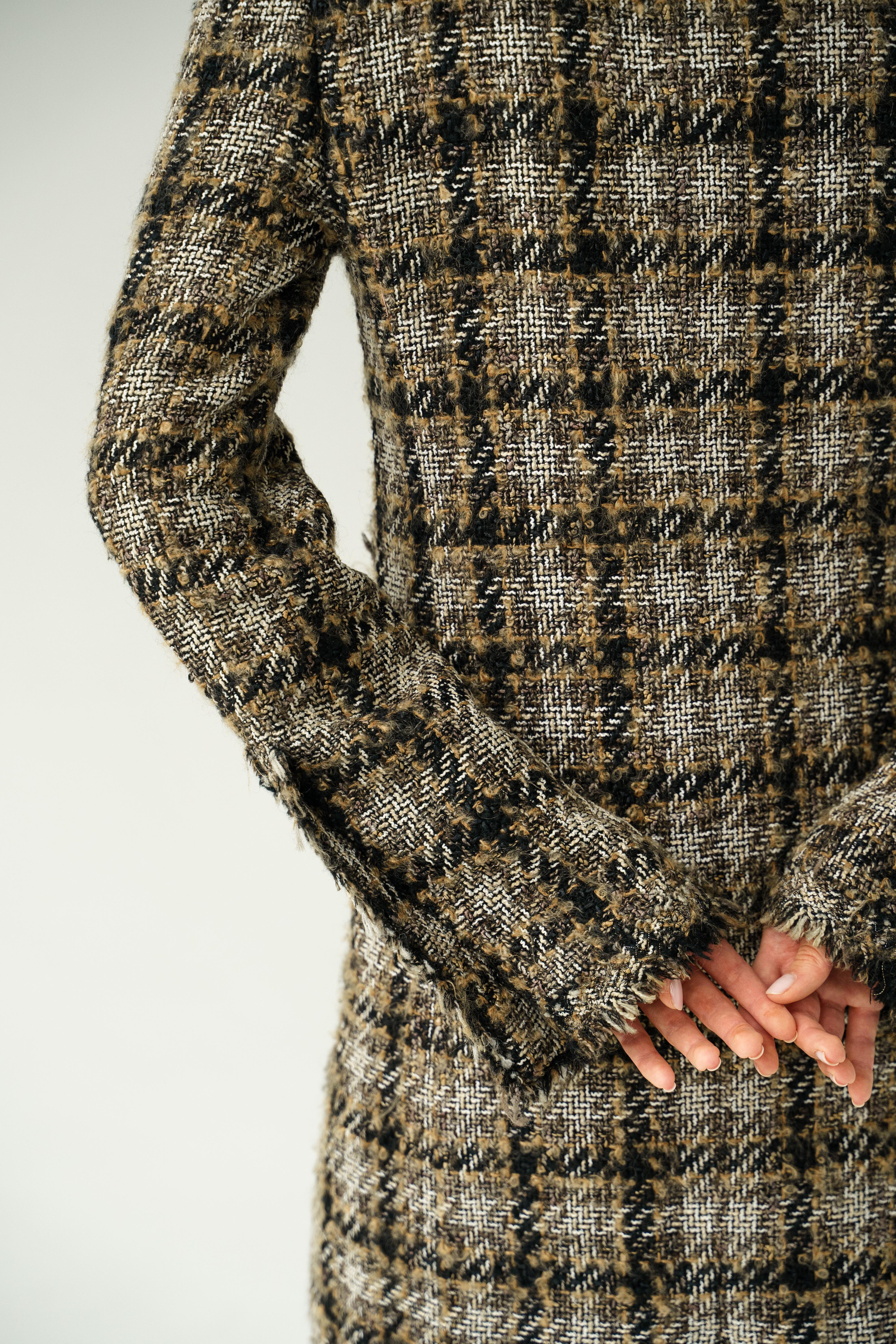 Chanel & Karl Lagerfeld 2005 Cappotto in tweed a quadri in misto lana marrone e multicolore in vendita 3