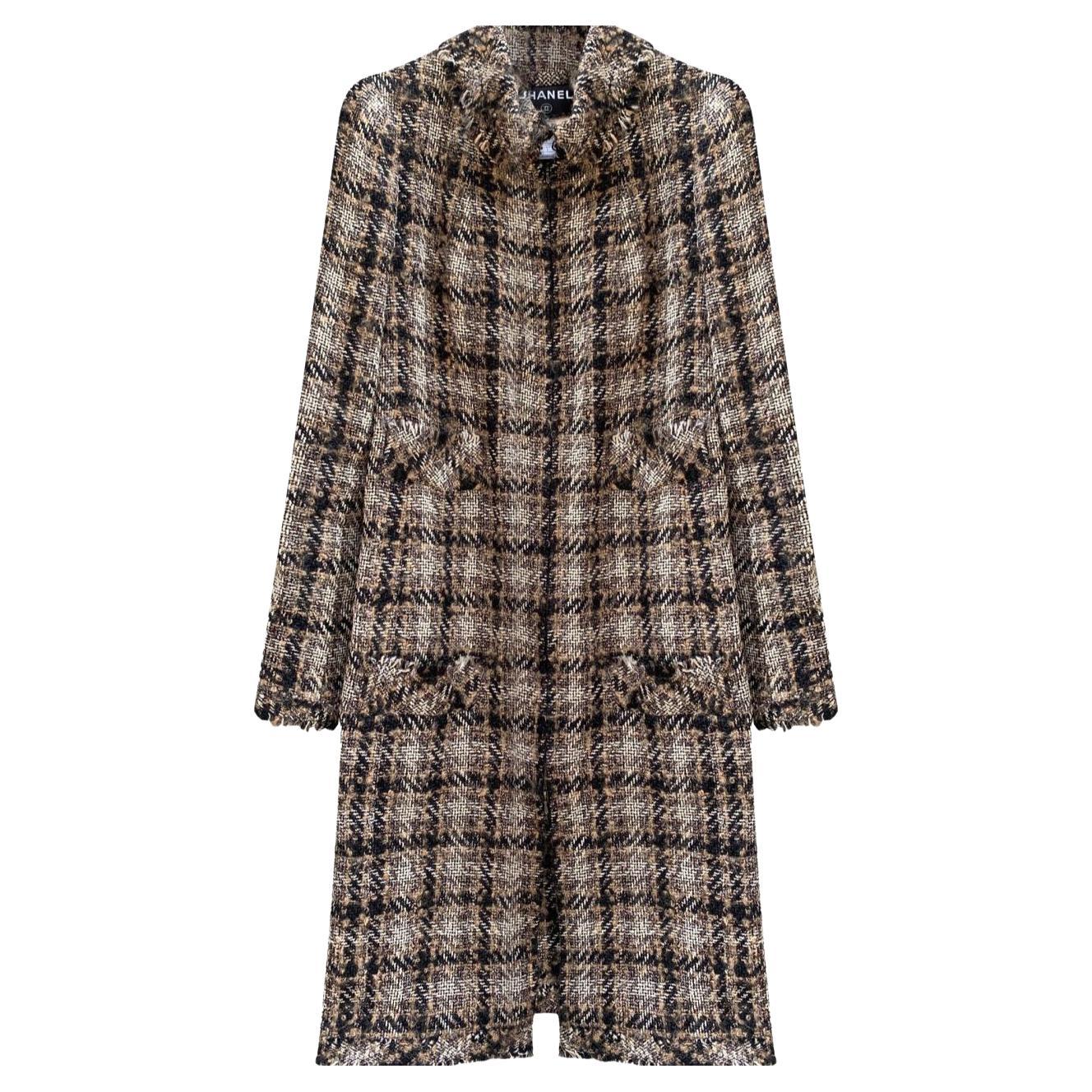 Chanel & Karl Lagerfeld 2005 Cappotto in tweed a quadri in misto lana marrone e multicolore in vendita