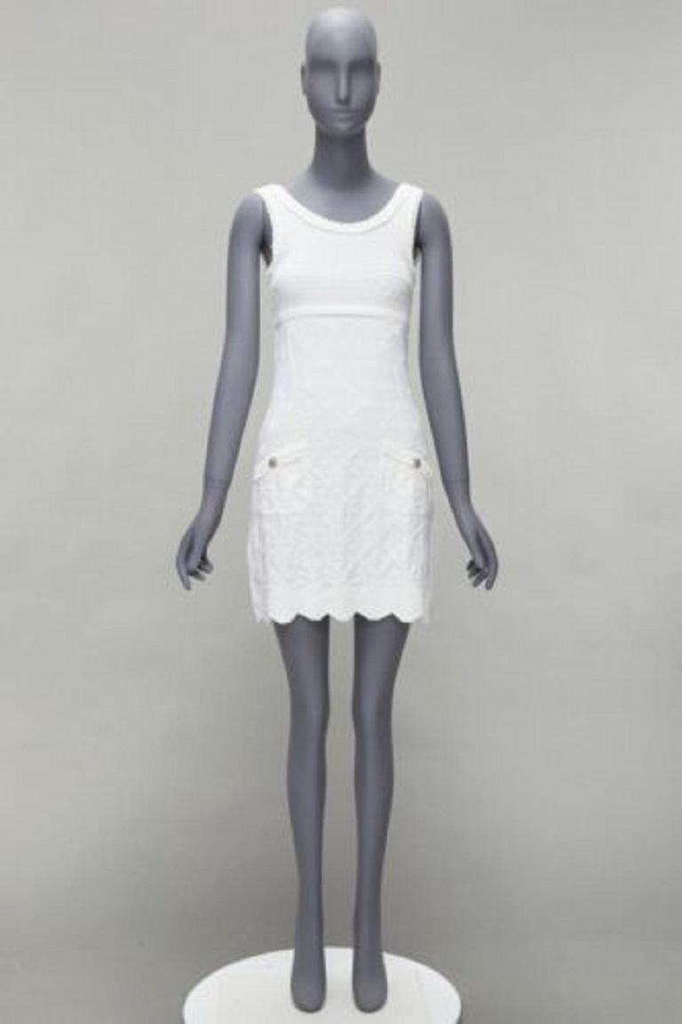 CHANEL Karl Lagerfeld 2011 CC logo buttons white lace knitted mini dress FR34 XS 5