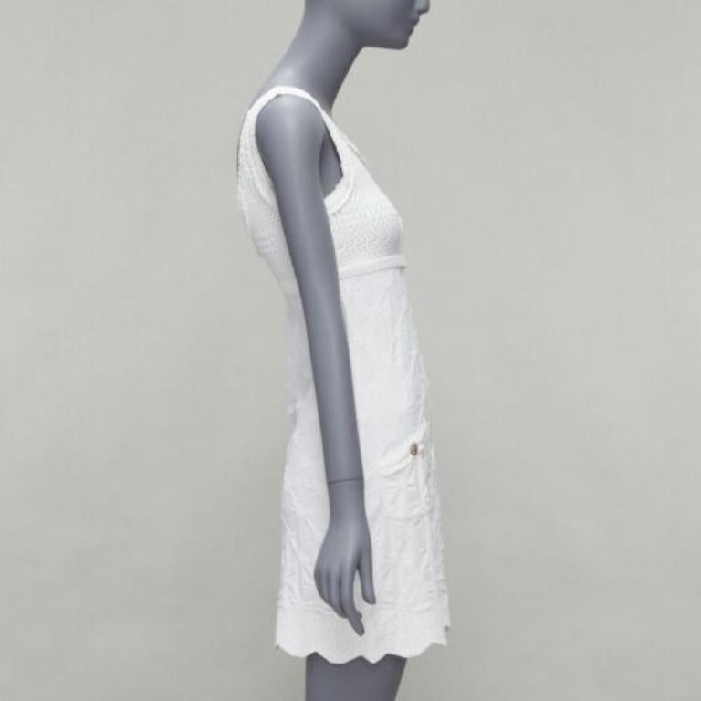CHANEL Karl Lagerfeld 2011 CC logo buttons white lace knitted mini dress FR34 XS In New Condition In Hong Kong, NT