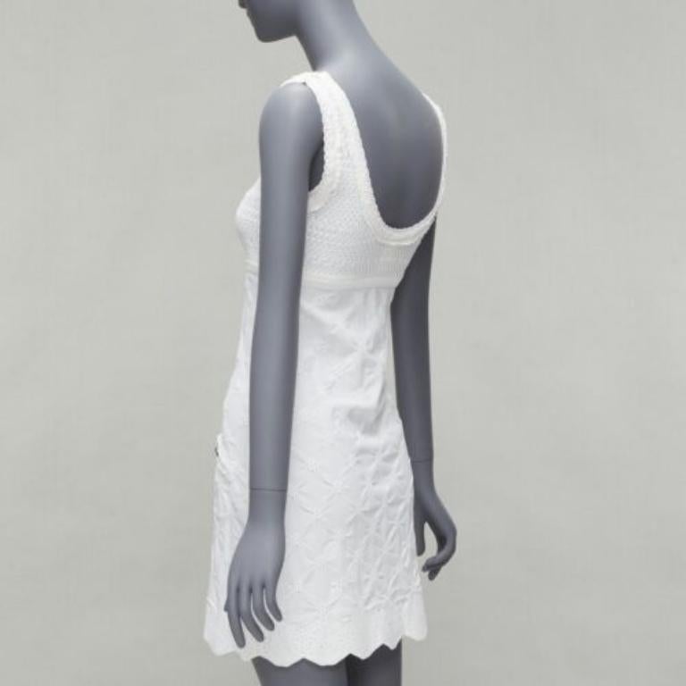 CHANEL Karl Lagerfeld 2011 CC logo buttons white lace knitted mini dress FR34 XS 1