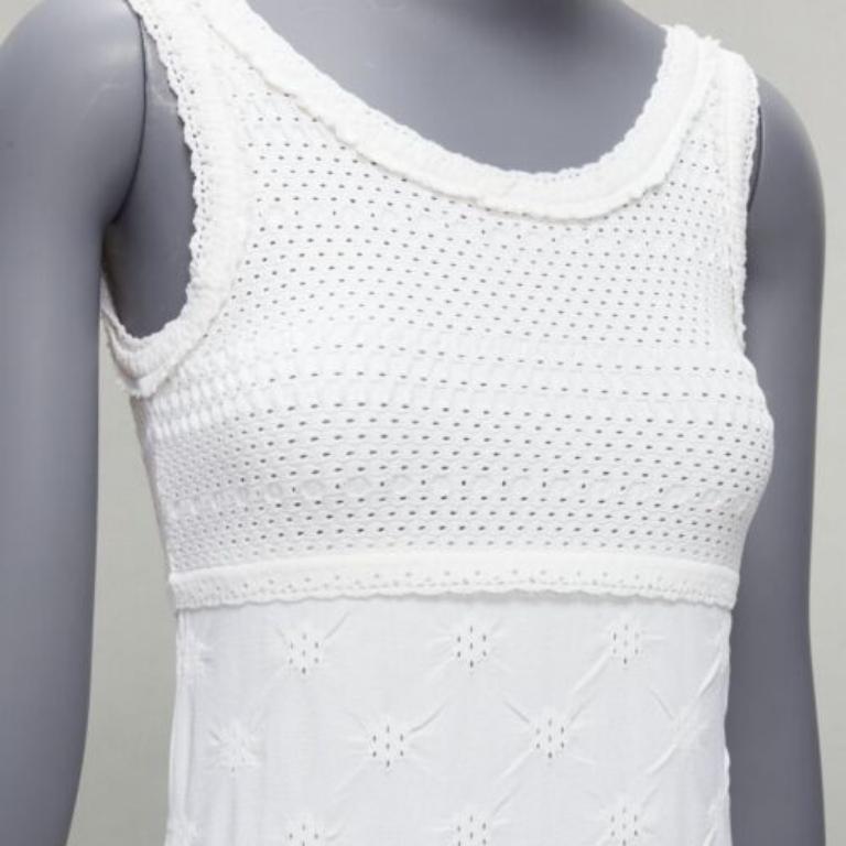 CHANEL Karl Lagerfeld 2011 CC logo buttons white lace knitted mini dress FR34 XS 2