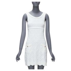 CHANEL Karl Lagerfeld for Chanel 2011 CC logo buttons white lace knitted mini dress FR34 XS