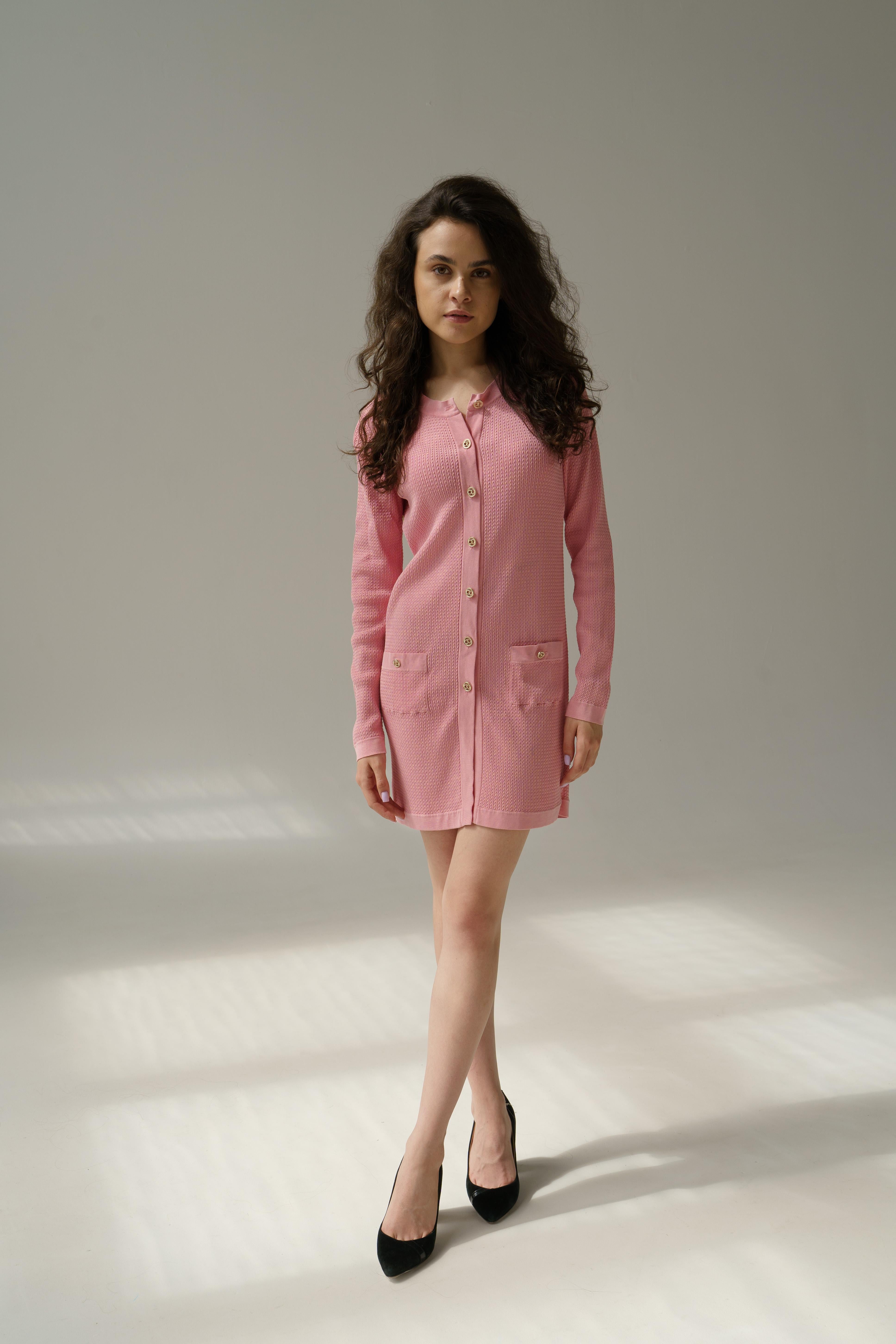 Brown Chanel & Karl Lagerfeld 2011 CC Logo Cotton Silk Dress Pink For Sale