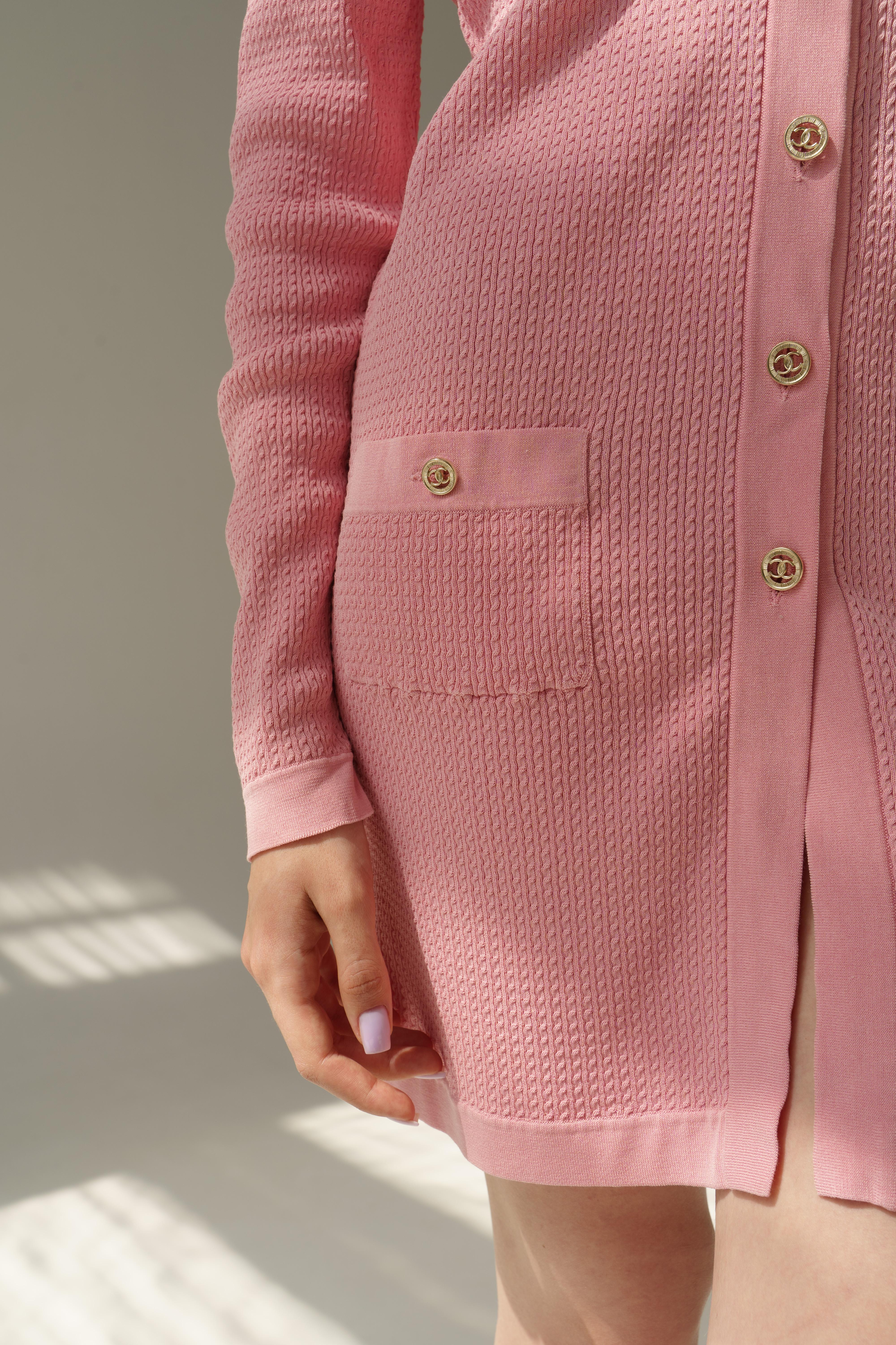 Chanel & Karl Lagerfeld 2011 CC Logo Cotton Silk Dress Pink In Good Condition For Sale In Алматинский Почтамт, KZ