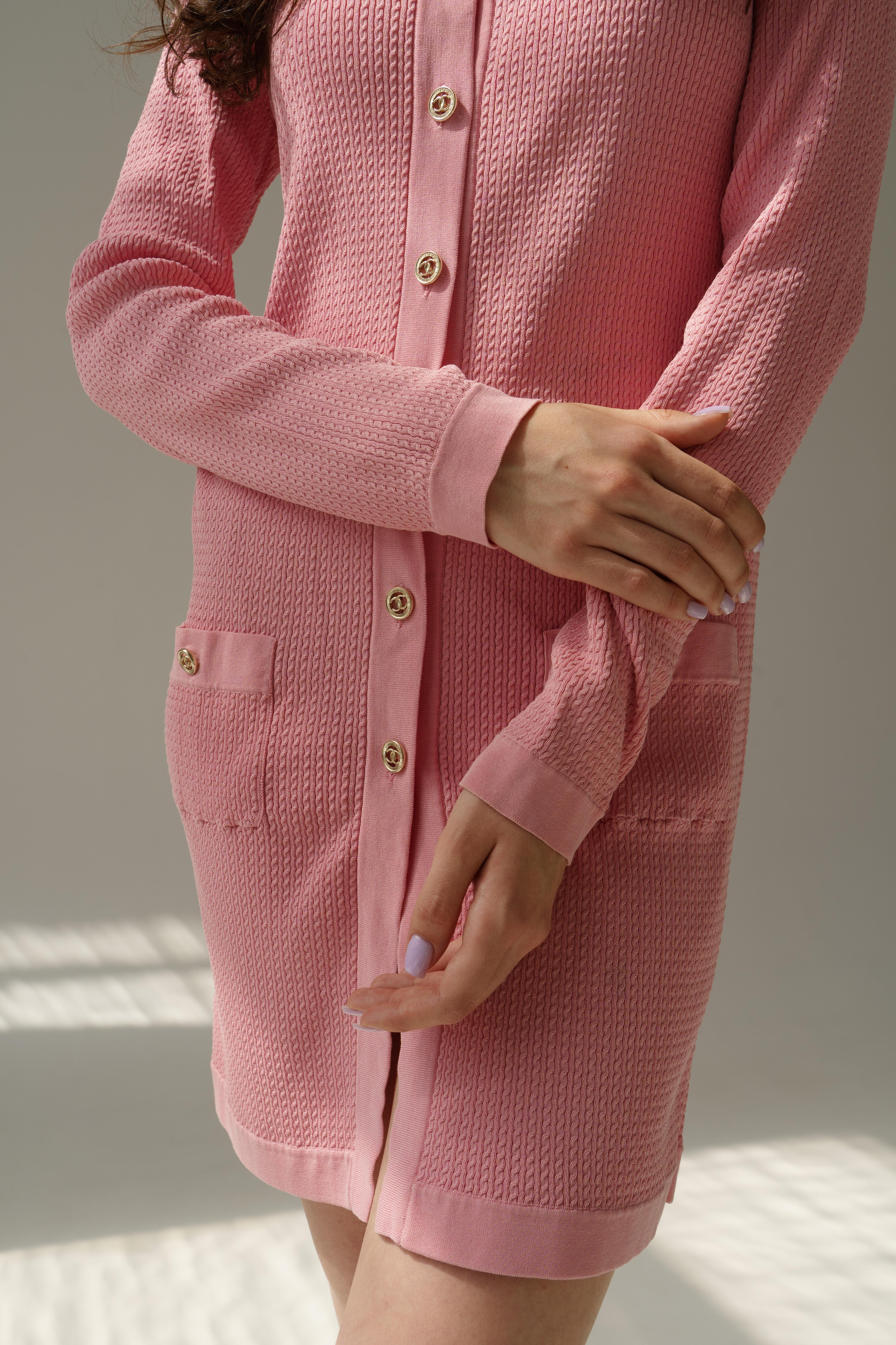 Chanel & Karl Lagerfeld 2011 CC Logo Cotton Silk Dress Pink For Sale 4