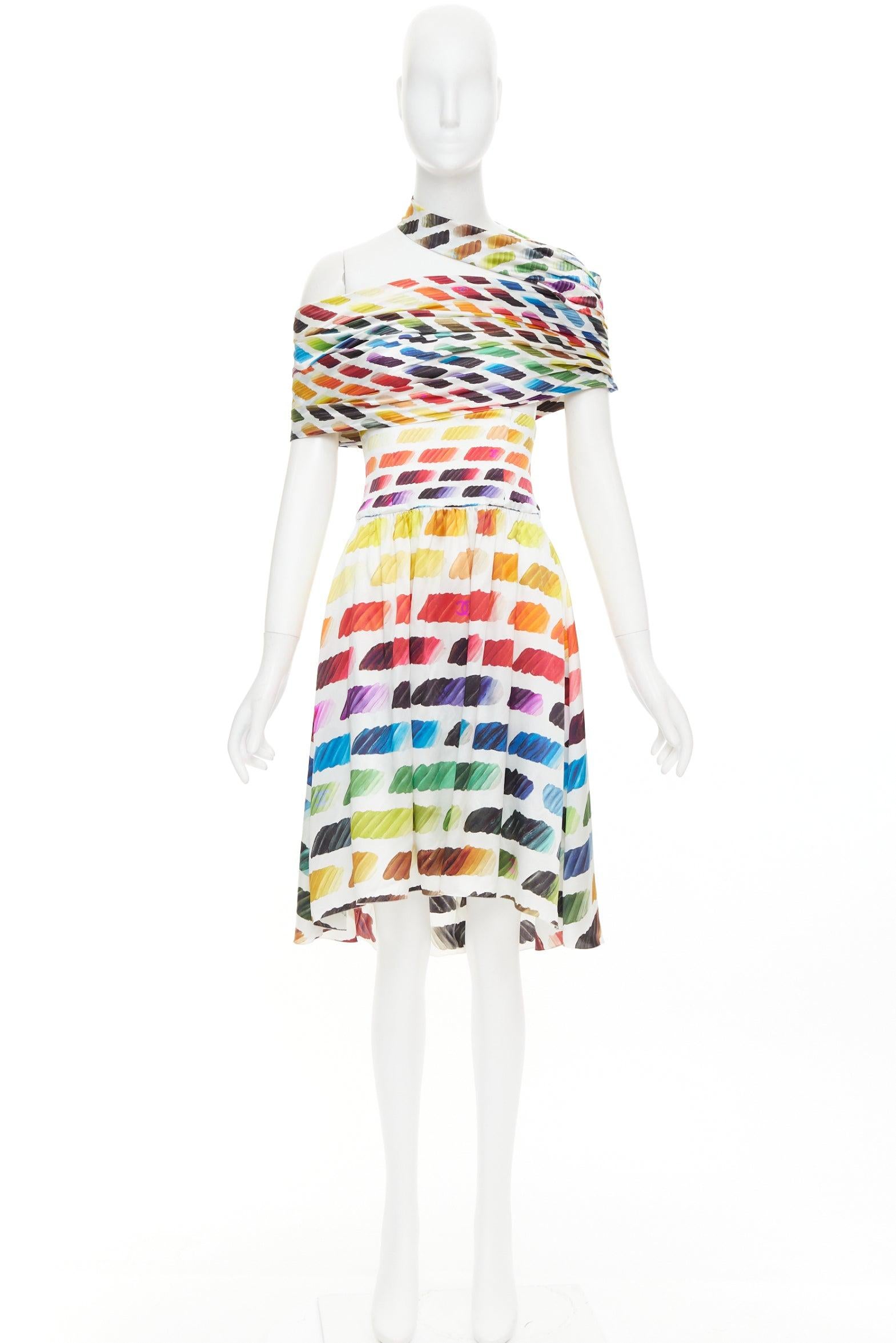 Chanel Karl Lagerfeld for Chanel 2014 Runway Colorama CC top in seta, gonna midi FR34 XS in vendita 8