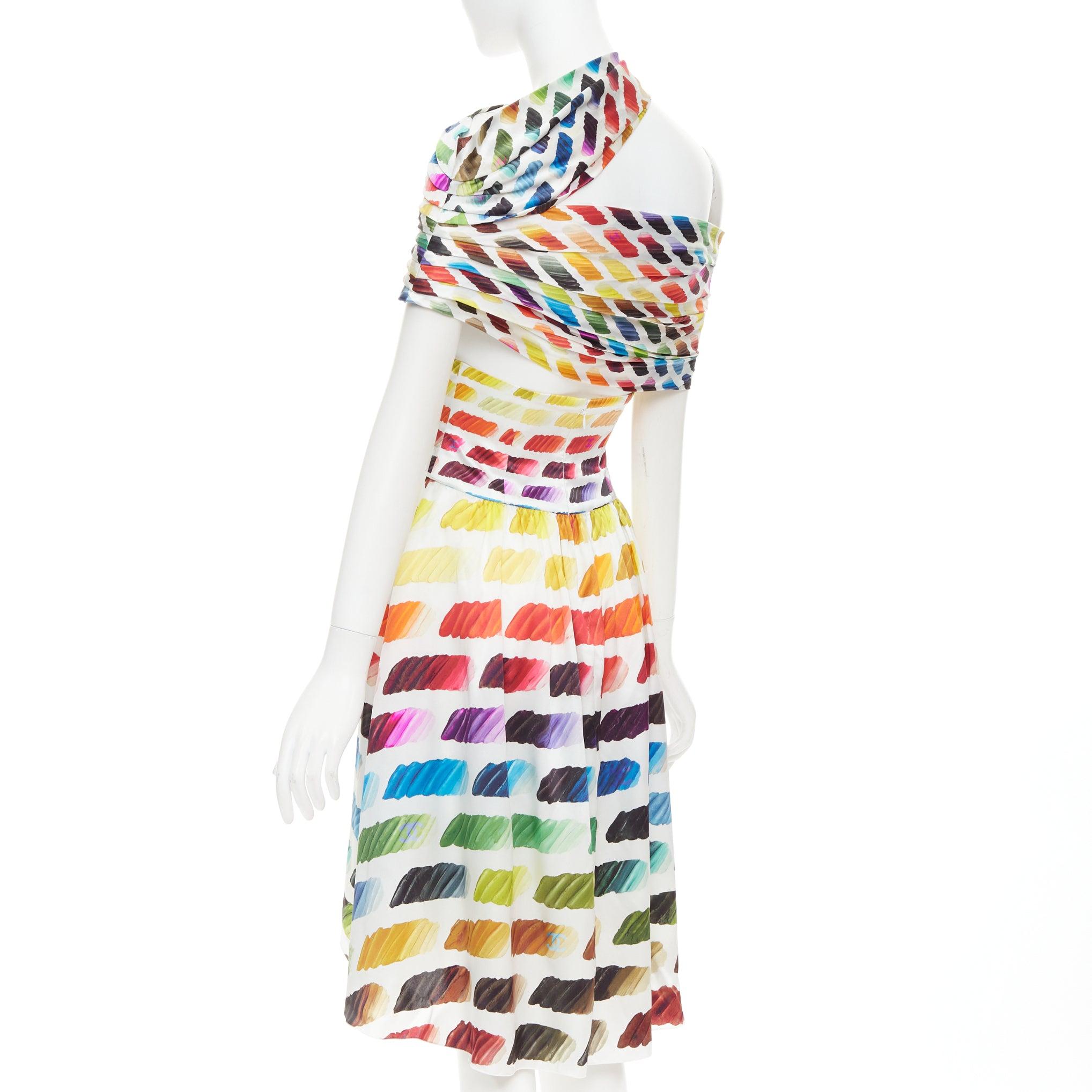 Chanel Karl Lagerfeld for Chanel 2014 Runway Colorama CC top in seta, gonna midi FR34 XS in vendita 1
