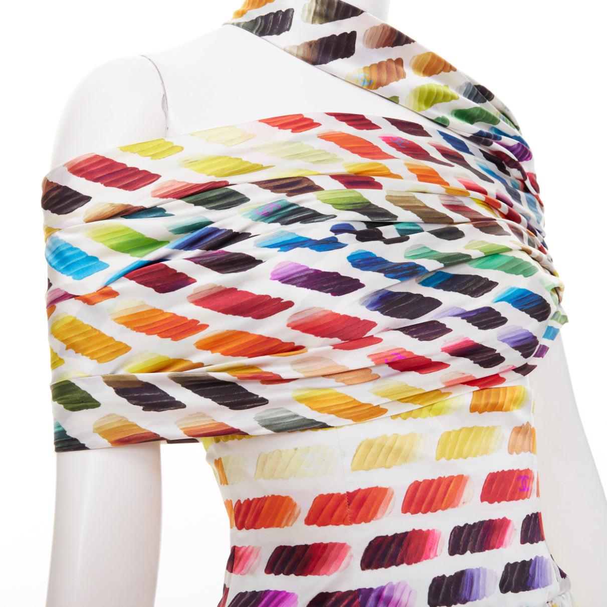 Chanel Karl Lagerfeld for Chanel 2014 Runway Colorama CC top in seta, gonna midi FR34 XS in vendita 2