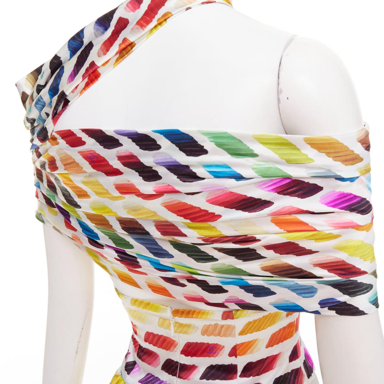 Chanel Karl Lagerfeld for Chanel 2014 Runway Colorama CC top in seta, gonna midi FR34 XS in vendita 3