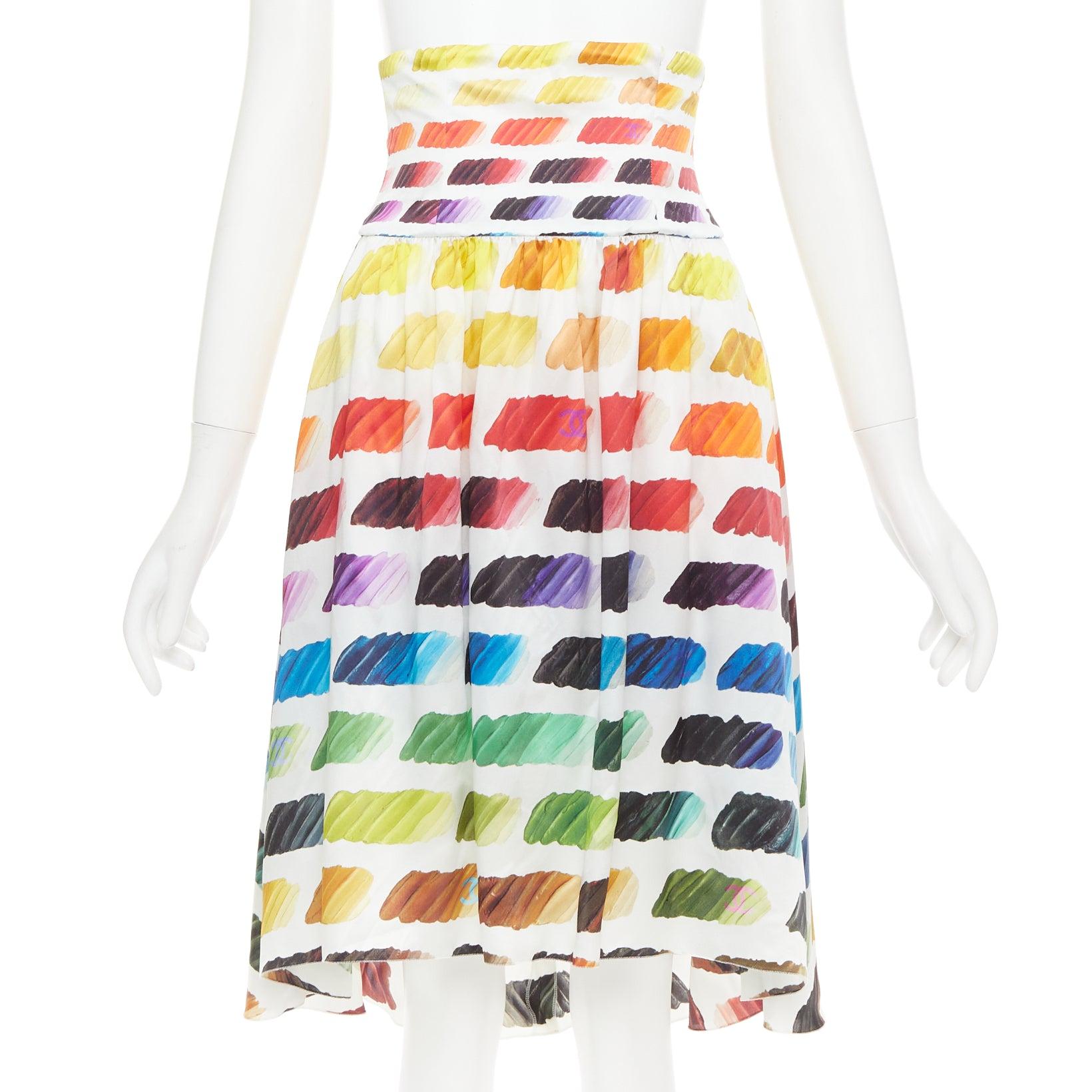 Chanel Karl Lagerfeld for Chanel 2014 Runway Colorama CC top in seta, gonna midi FR34 XS in vendita 4
