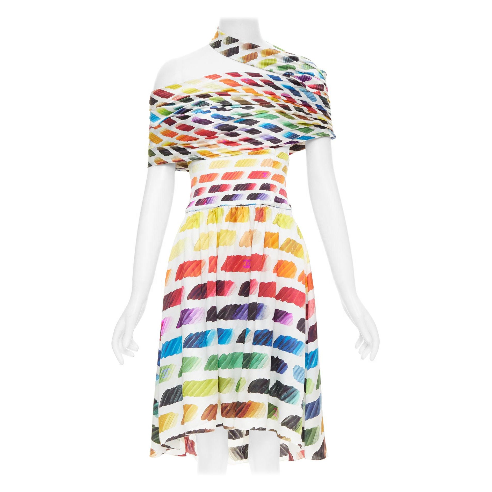 Chanel Karl Lagerfeld for Chanel 2014 Runway Colorama CC top in seta, gonna midi FR34 XS in vendita