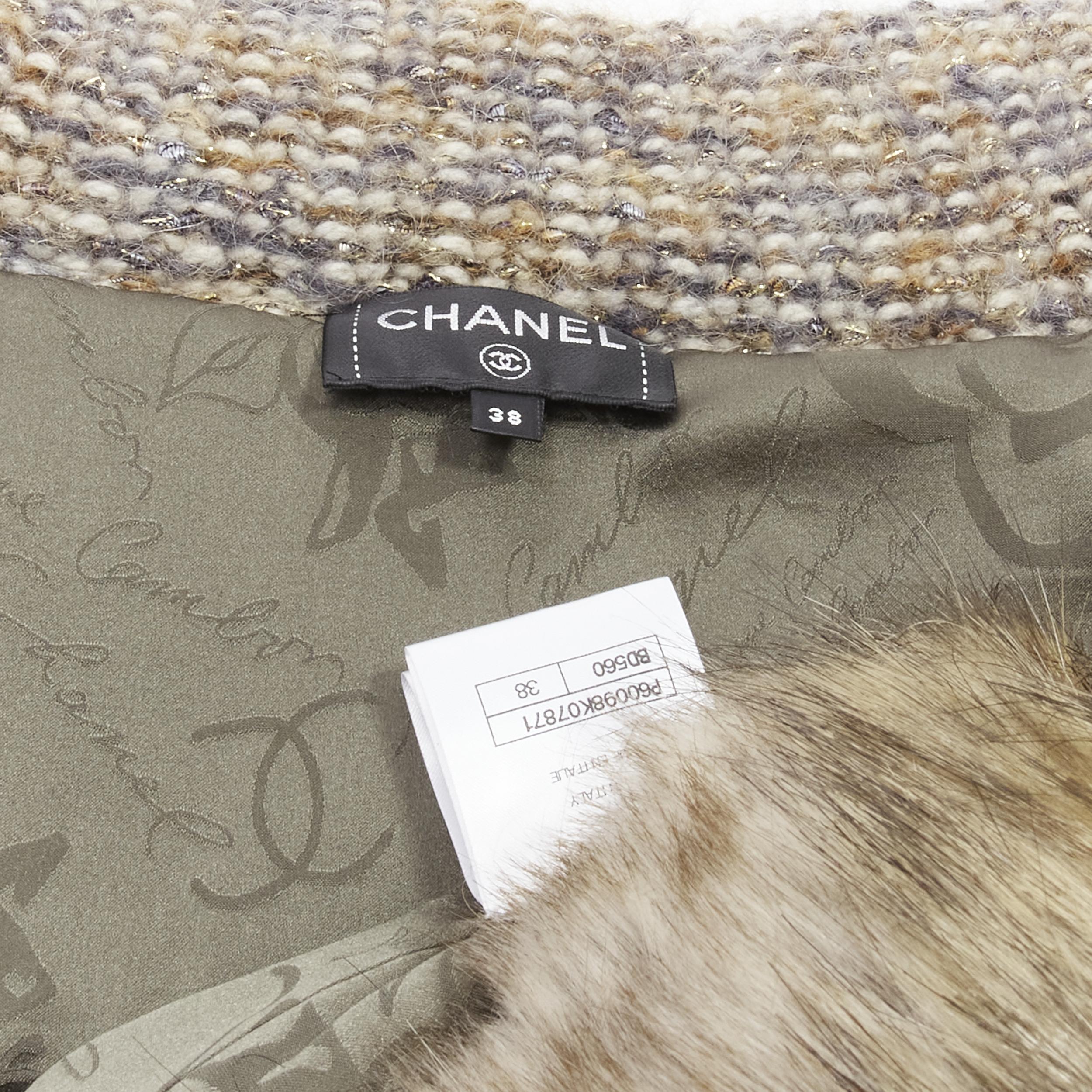 CHANEL Karl Lagerfeld 2018 Runway faux fur tweed CC logo zipped jacket FR38 M 6