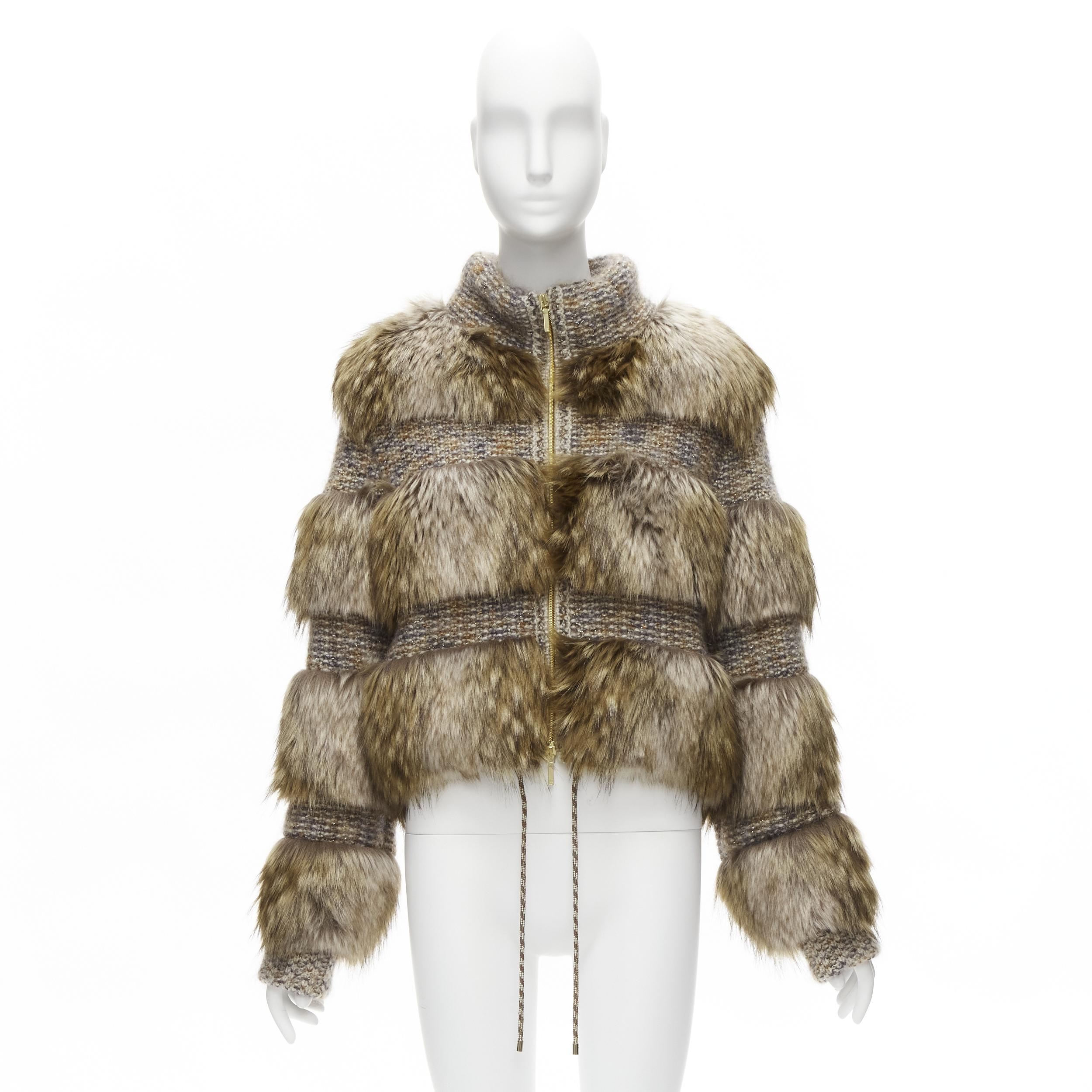 CHANEL Karl Lagerfeld 2018 Runway faux fur tweed CC logo zipped jacket FR38 M 7