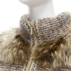 CHANEL Karl Lagerfeld 2018 Runway faux fur tweed CC logo zipped jacket FR38 M