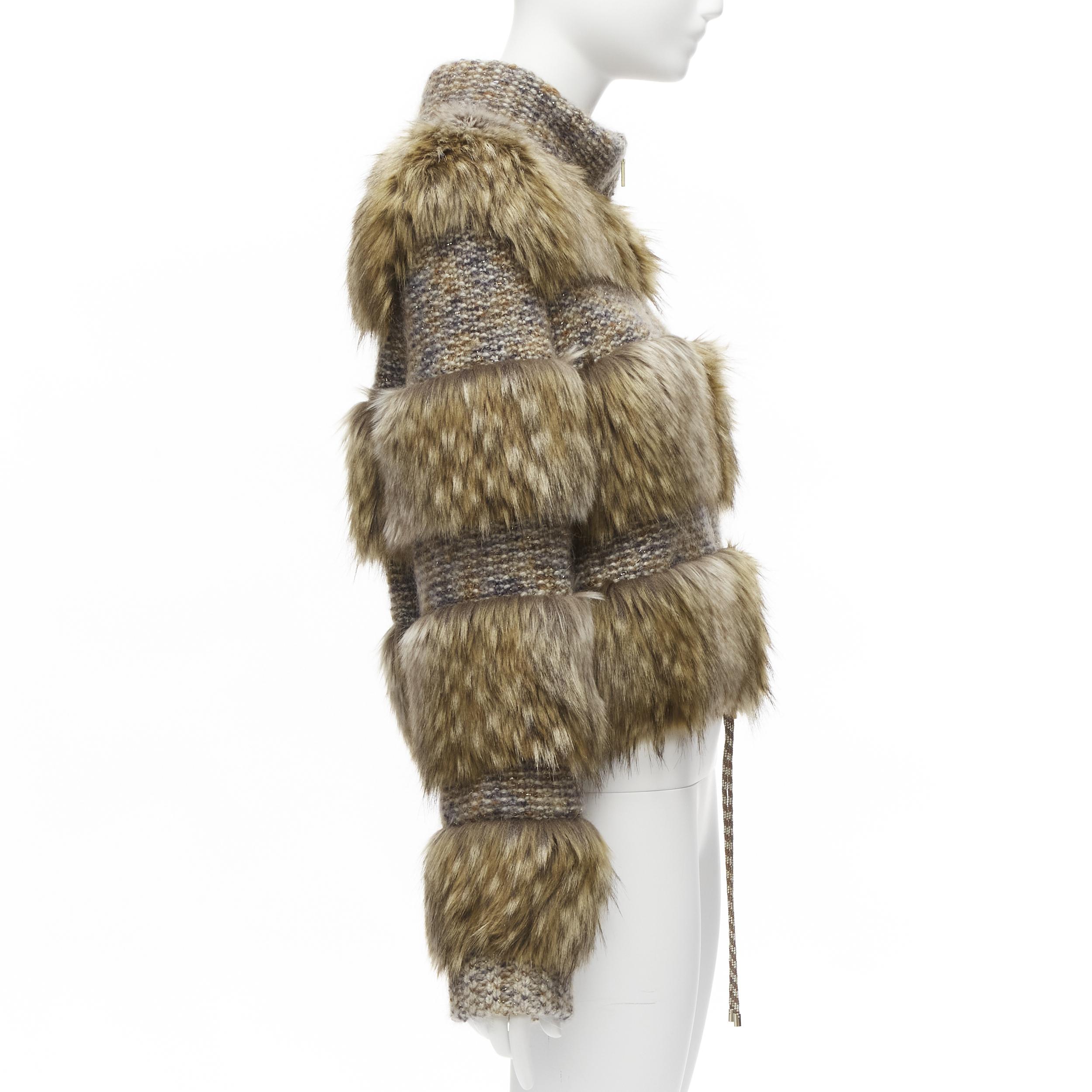 CHANEL Karl Lagerfeld 2018 Runway faux fur tweed CC logo zipped jacket FR38 M 1