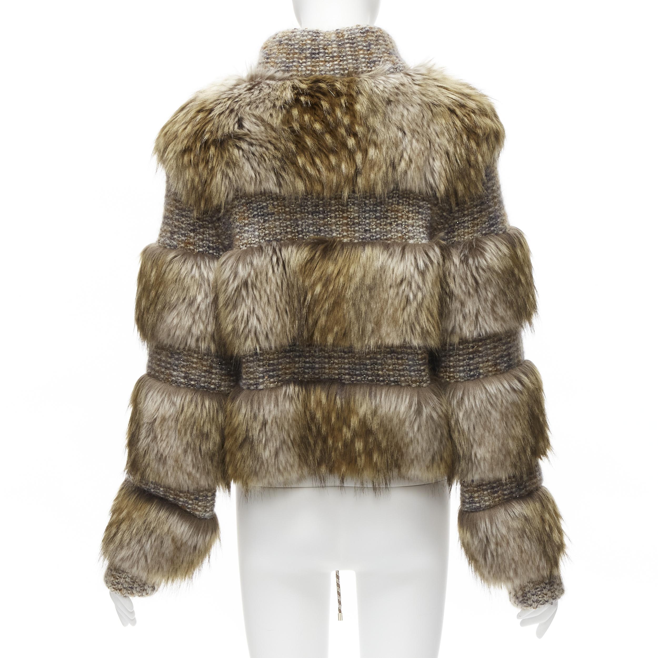 CHANEL Karl Lagerfeld 2018 Runway faux fur tweed CC logo zipped jacket FR38 M 2