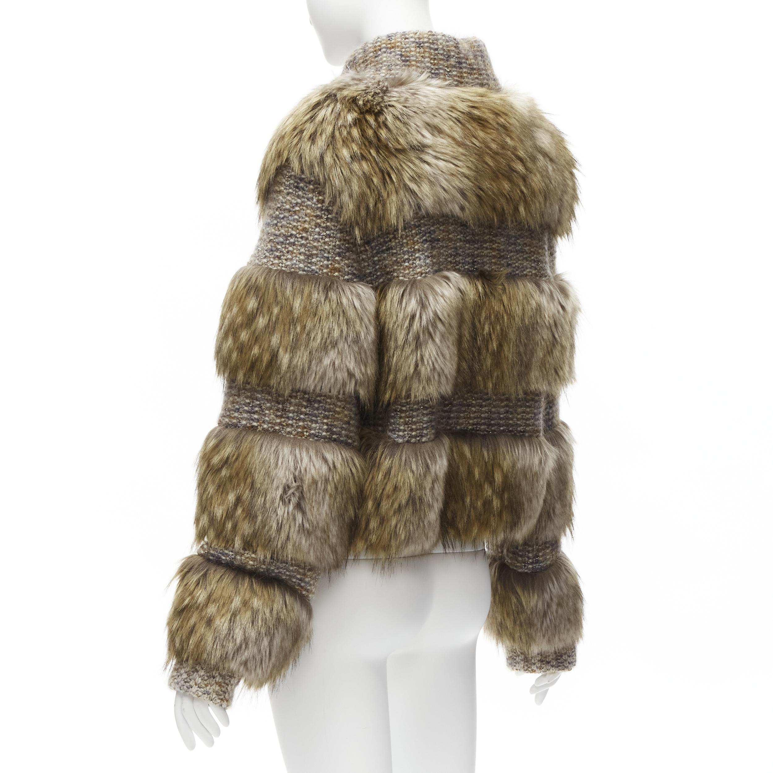 CHANEL Karl Lagerfeld 2018 Runway faux fur tweed CC logo zipped jacket FR38 M 3