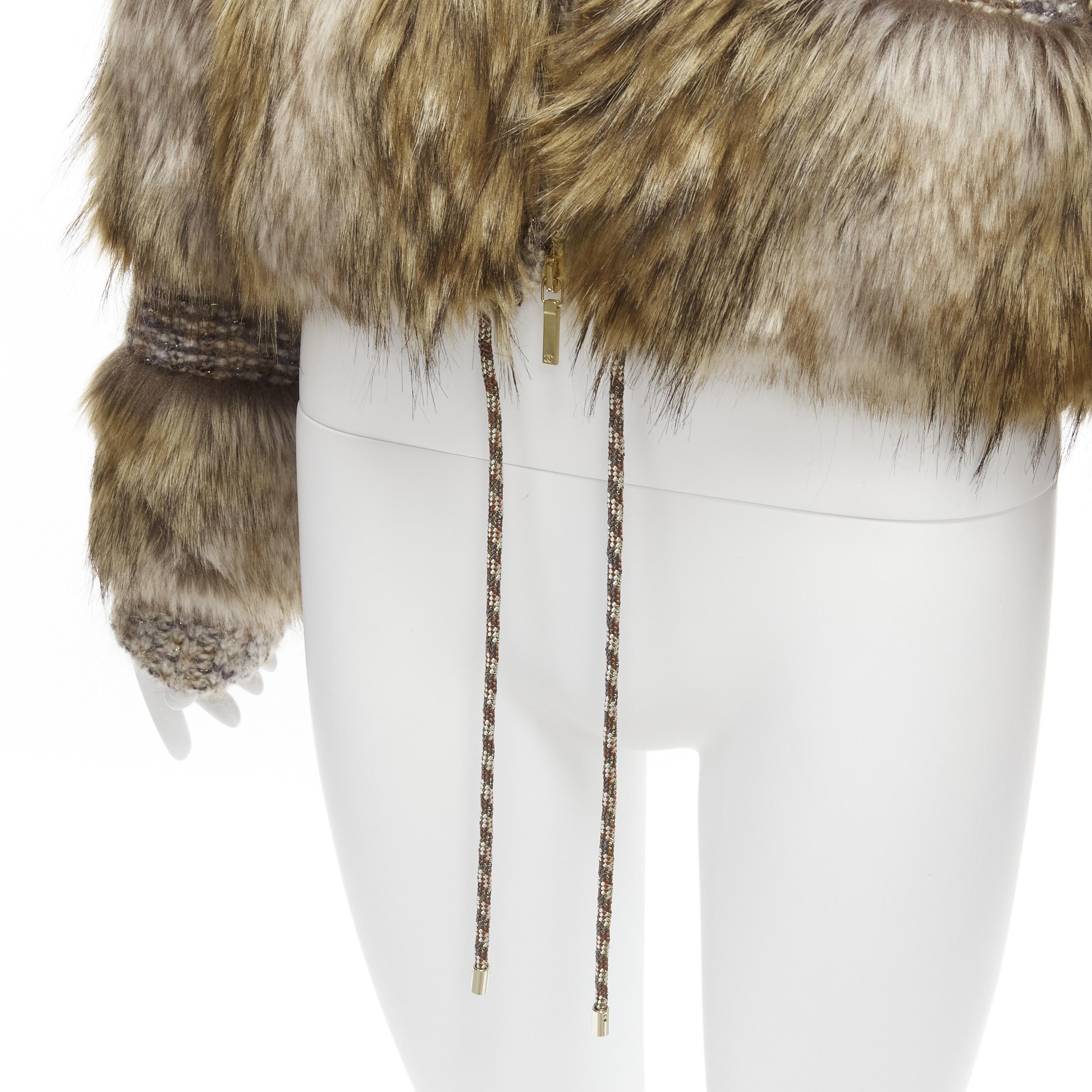 CHANEL Karl Lagerfeld 2018 Runway faux fur tweed CC logo zipped jacket FR38 M 4