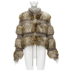 CHANEL Karl Lagerfeld 2018 Runway faux fur tweed CC logo zipped jacket FR38 M