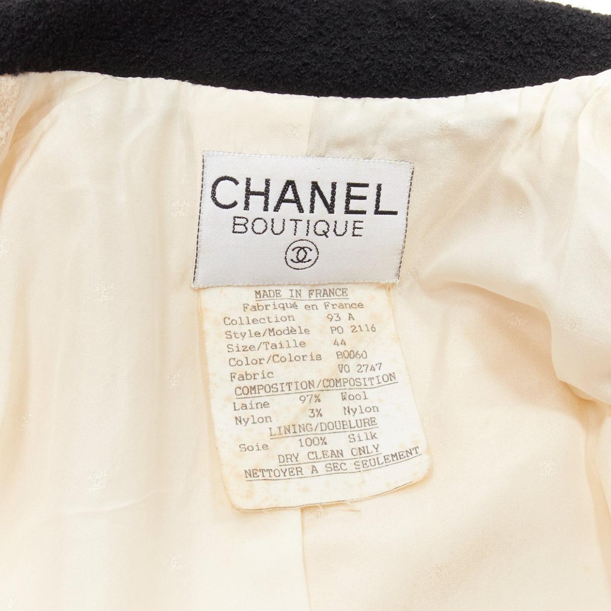 CHANEL Karl Lagerfeld 93A Vintage cream black trim boucle tweed jacket FR44 XXL 6