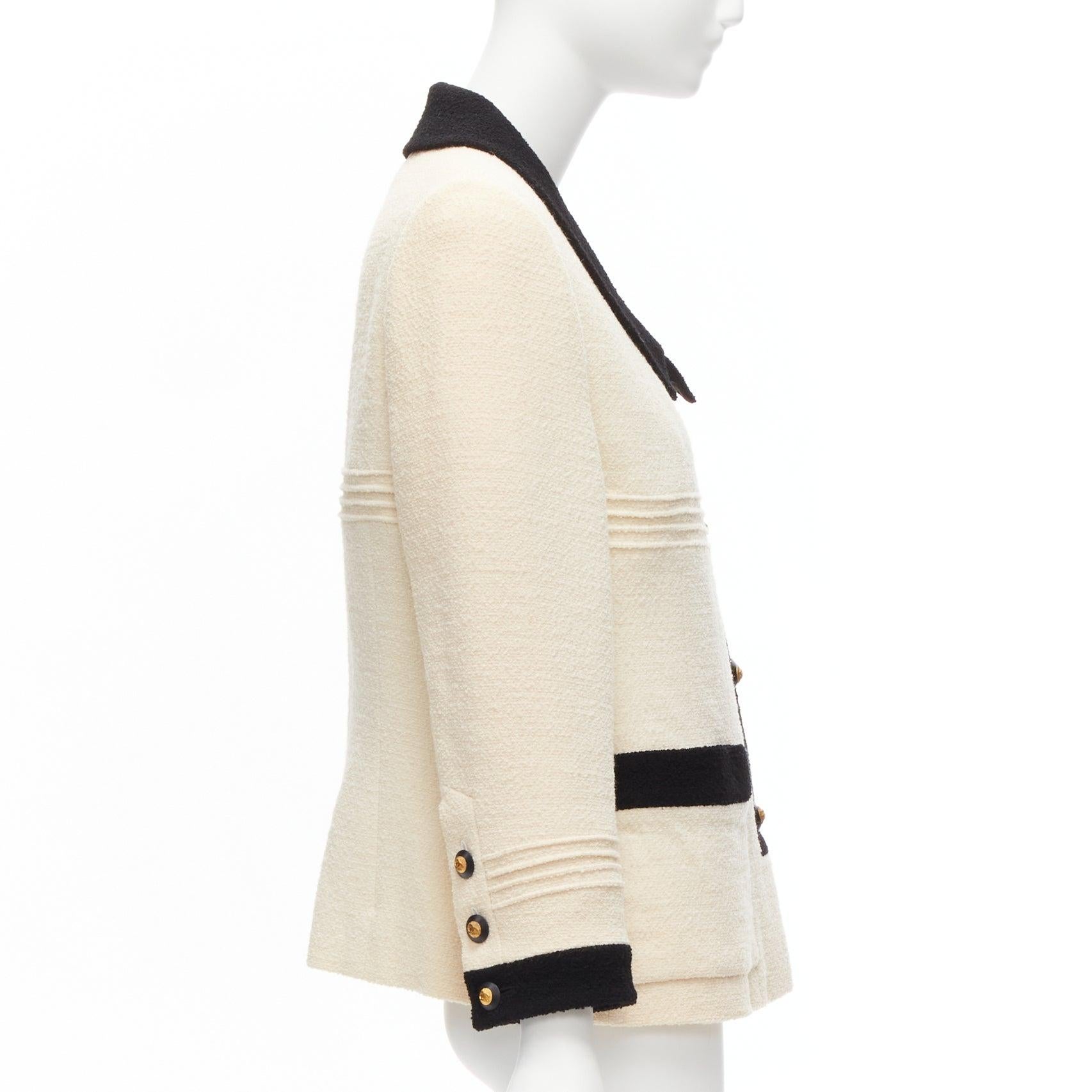 CHANEL Karl Lagerfeld 93A Vintage cream black trim boucle tweed jacket FR44 XXL 1
