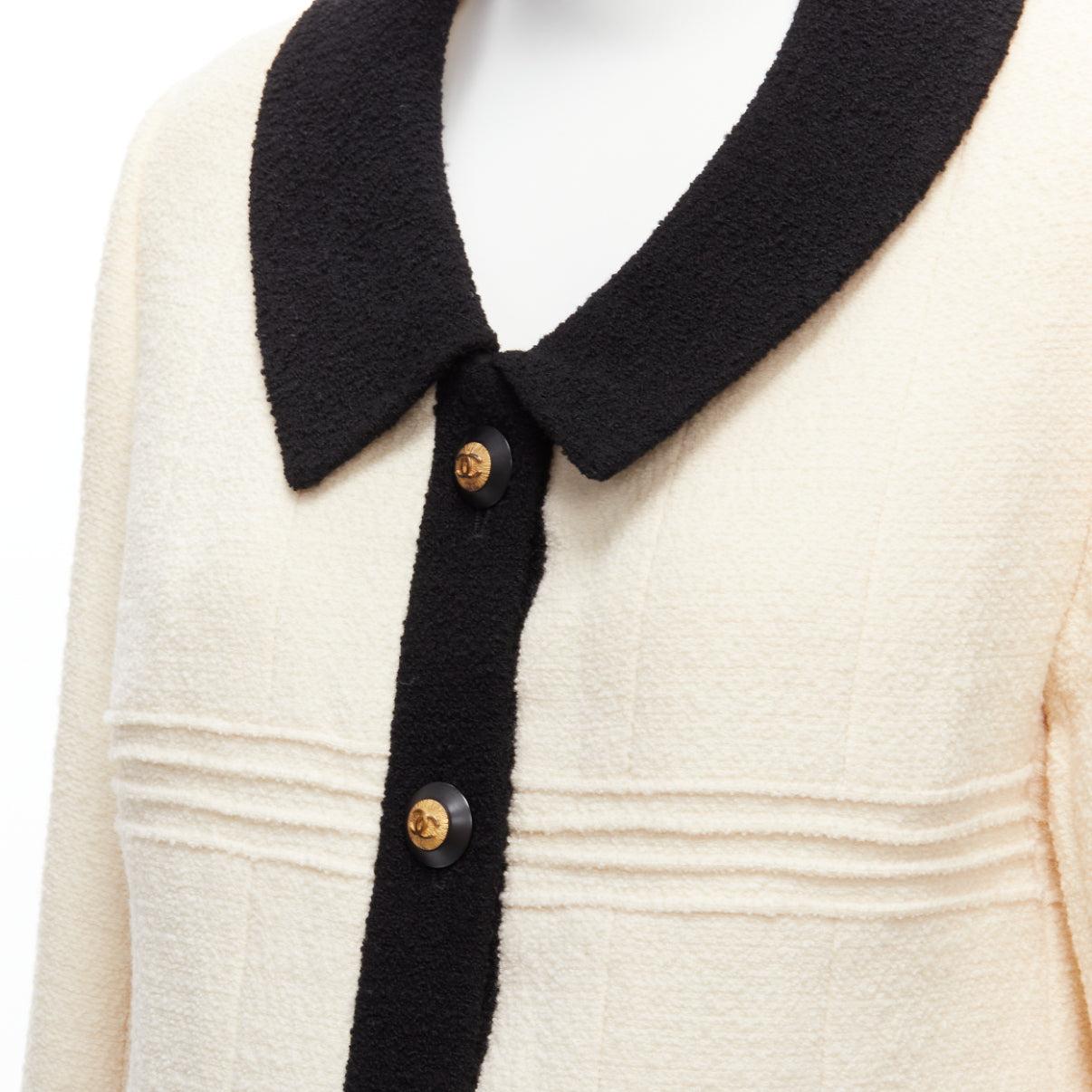 CHANEL Karl Lagerfeld 93A Vintage cream black trim boucle tweed jacket FR44 XXL 4