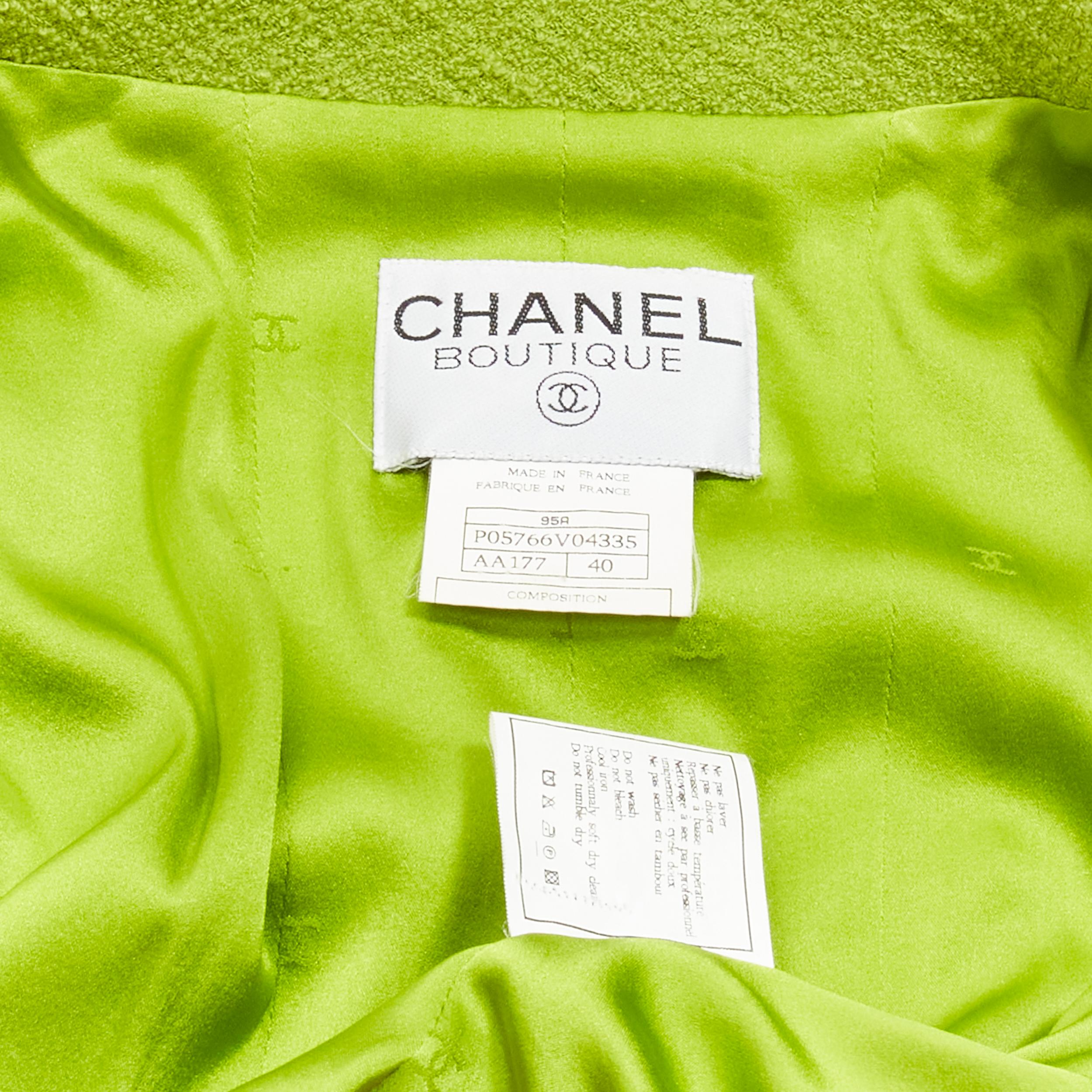 CHANEL Karl Lagerfeld 95A Vintage lime  tweed CC button blazer jacket FR40 L 6