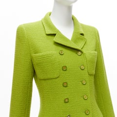 CHANEL Karl Lagerfeld 95A Vintage lime  tweed CC button blazer jacket FR40 L