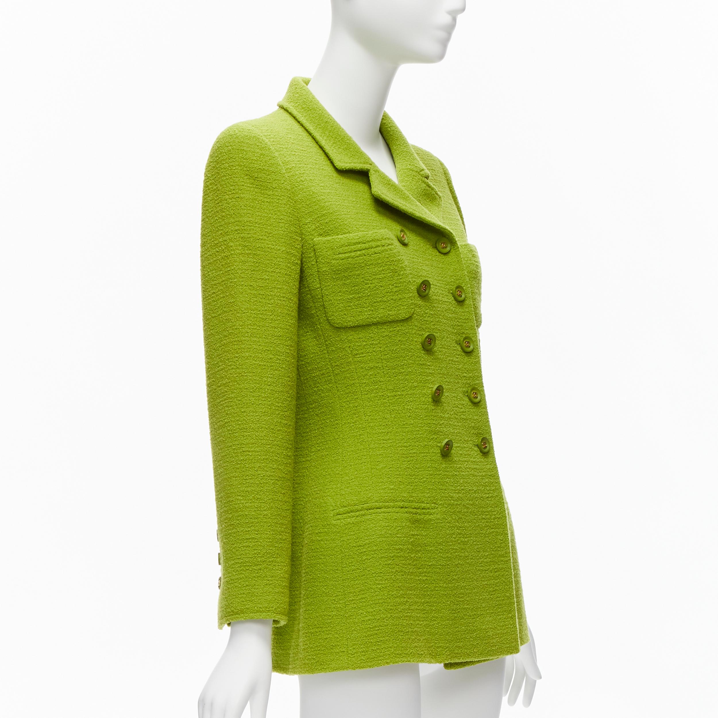 Women's CHANEL Karl Lagerfeld 95A Vintage lime  tweed CC button blazer jacket FR40 L