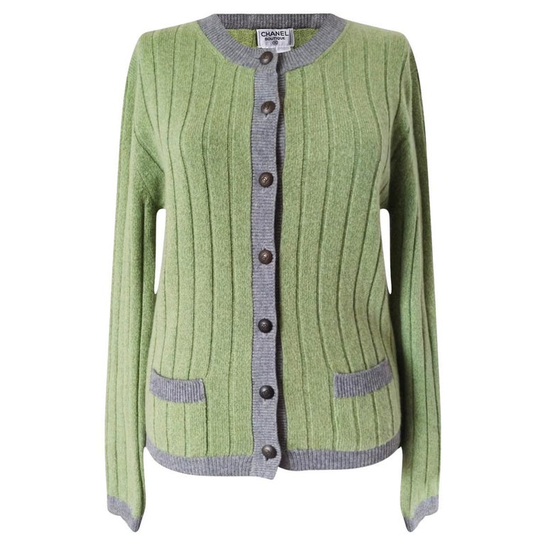 Chanel Green Cardigan - 10 For Sale on 1stDibs