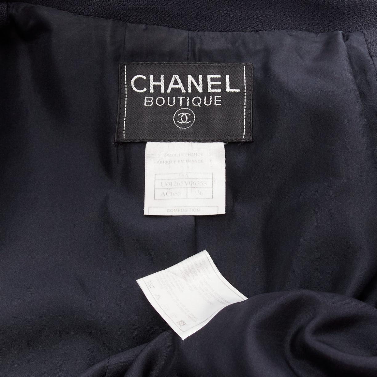 Blazer Karl Lagerfeld 98A vintage en laine bleu marine à boutons CC CHANEL FR36 S en vente 5