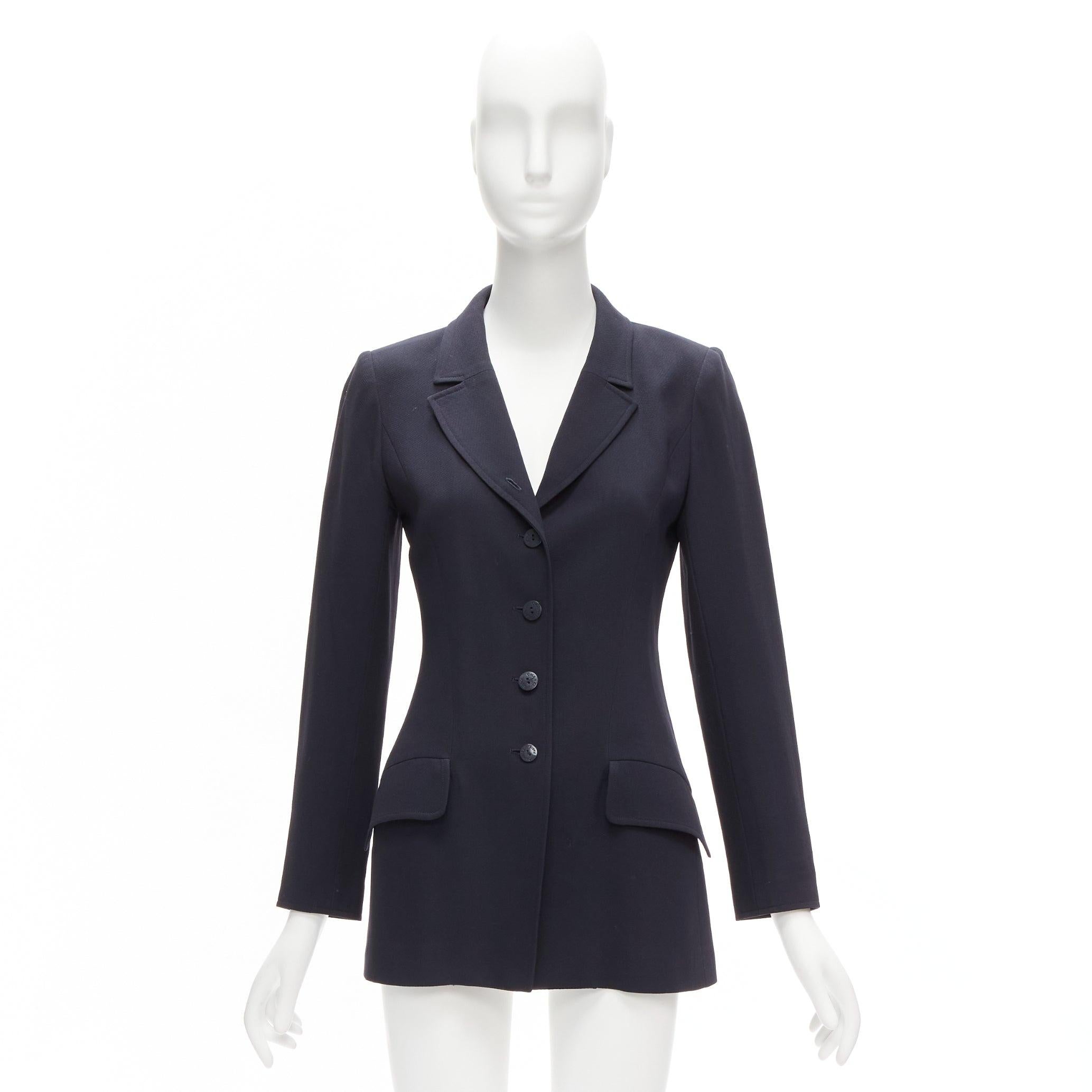 CHANEL Karl Lagerfeld 98A Vintage navy wool CC button blazer FR36 S For Sale 7