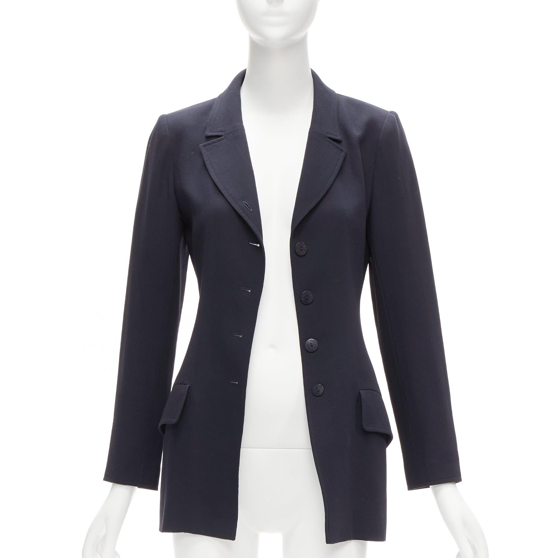 Black CHANEL Karl Lagerfeld 98A Vintage navy wool CC button blazer FR36 S For Sale