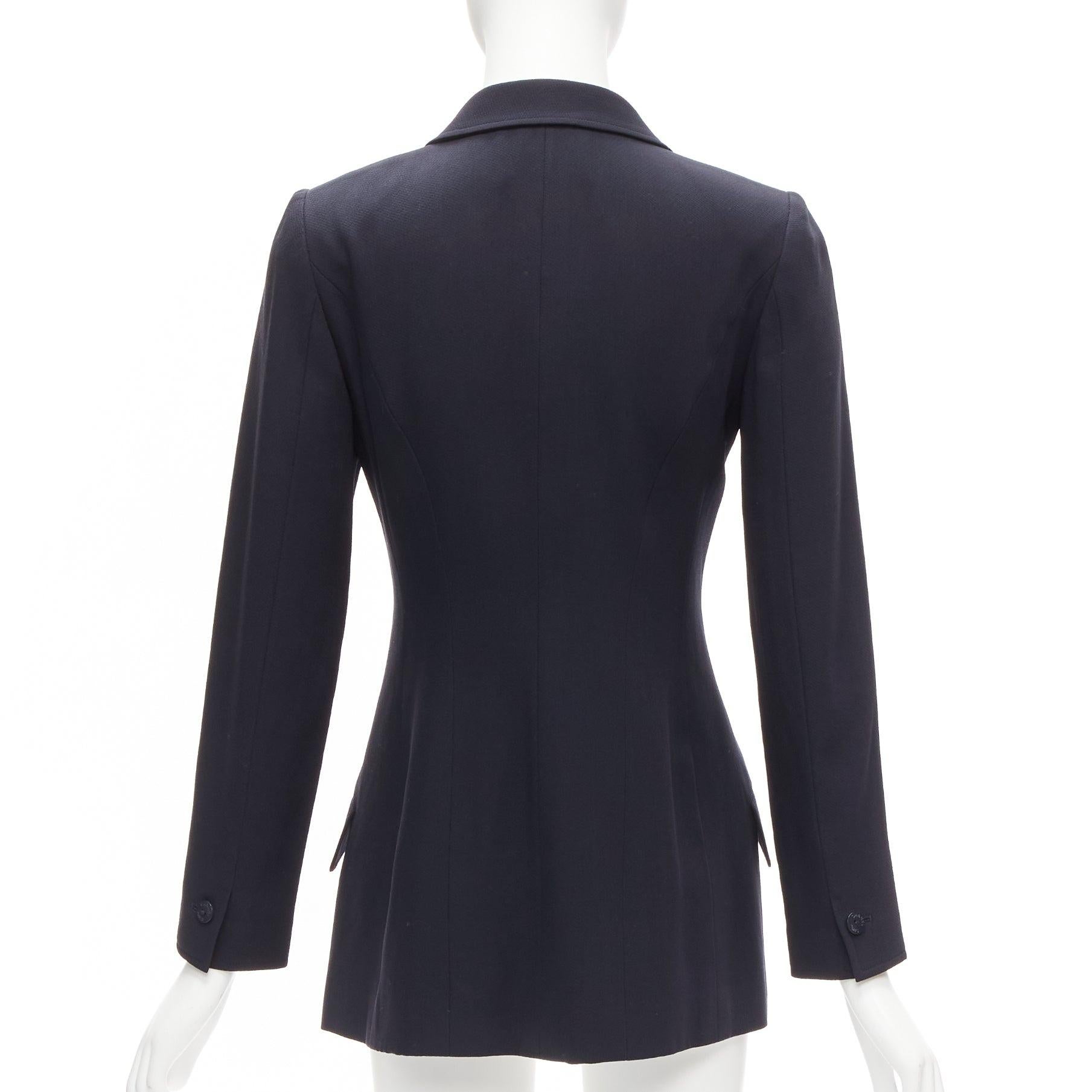 Blazer Karl Lagerfeld 98A vintage en laine bleu marine à boutons CC CHANEL FR36 S en vente 1