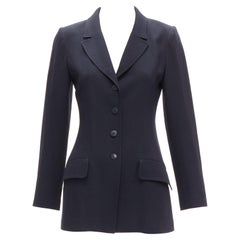 CHANEL Karl Lagerfeld 98A Vintage navy wool CC button blazer FR36 S