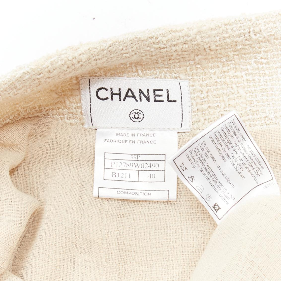 CHANEL Karl Lagerfeld 99P Vintage cream tweed pearl button midi skirt FR40 L 4