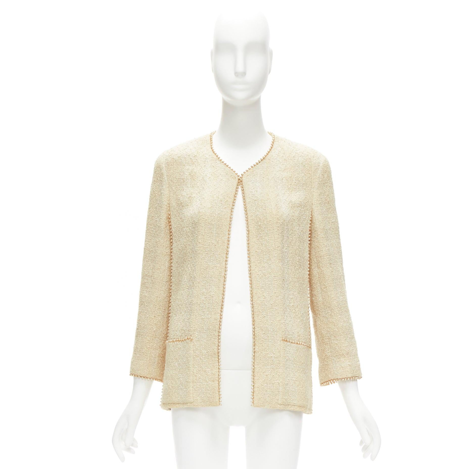 CHANEL Karl Lagerfeld for Chanel 99P Vintage pearl trim boucle tweed jacket FR40 L. en vente 5