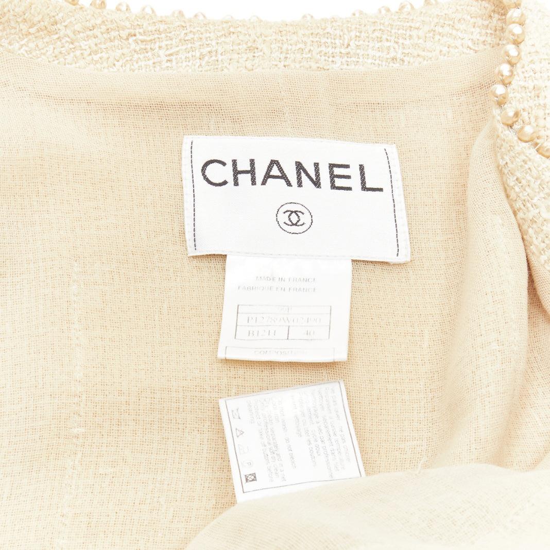 CHANEL Karl Lagerfeld 99P Vintage pearl trim boucle tweed jacket FR40 L For Sale 6