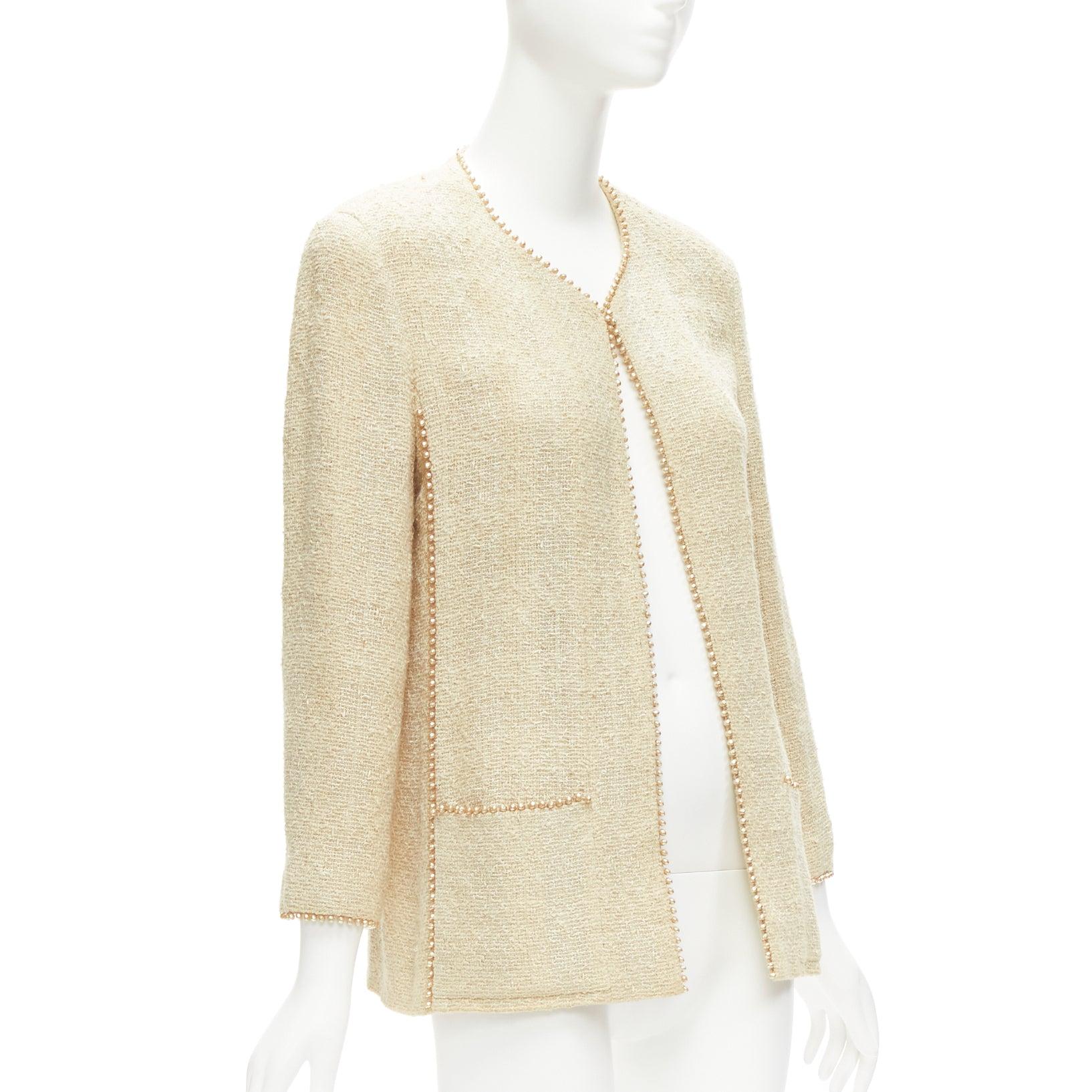 CHANEL Karl Lagerfeld for Chanel 99P Vintage pearl trim boucle tweed jacket FR40 L. Bon état - En vente à Hong Kong, NT