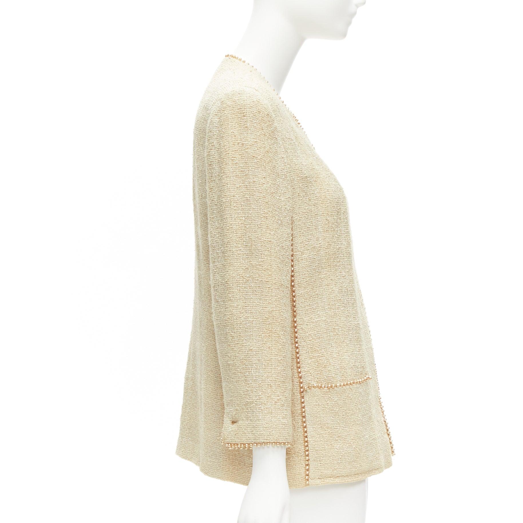 CHANEL Karl Lagerfeld for Chanel 99P Vintage pearl trim boucle tweed jacket FR40 L. Pour femmes en vente