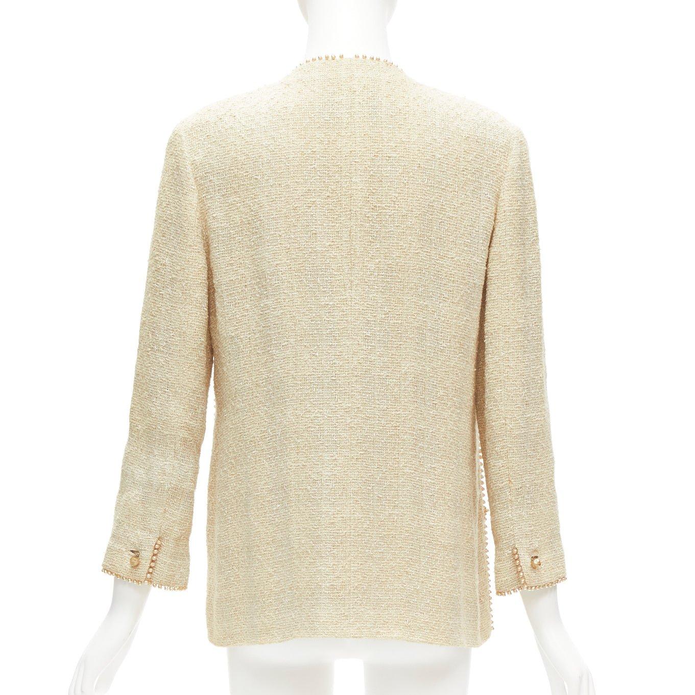 CHANEL Karl Lagerfeld for Chanel 99P Vintage pearl trim boucle tweed jacket FR40 L. en vente 1