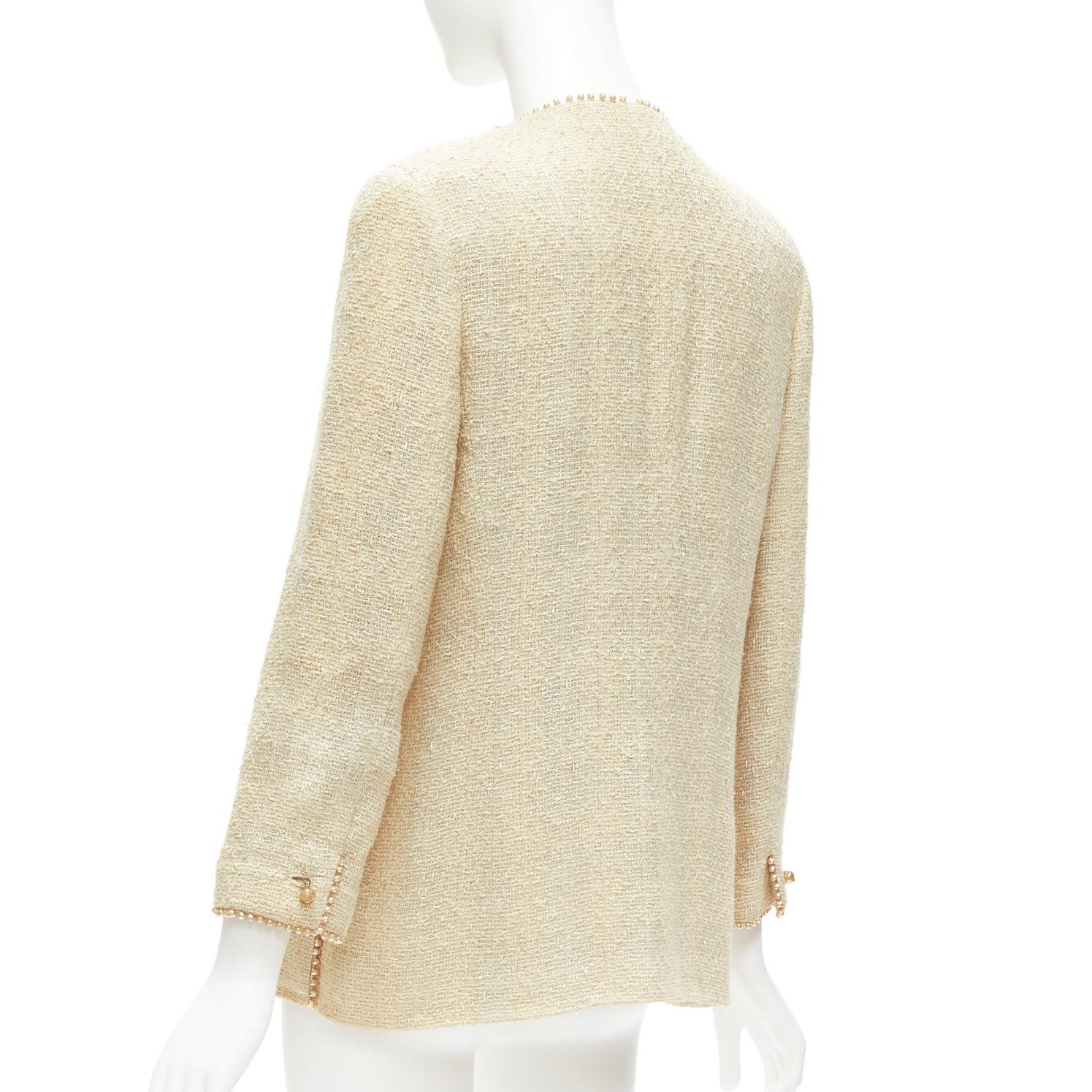 CHANEL Karl Lagerfeld for Chanel 99P Vintage pearl trim boucle tweed jacket FR40 L. en vente 2