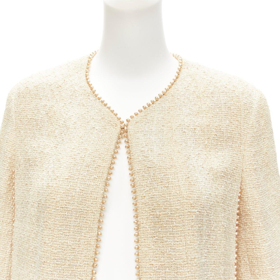 CHANEL Karl Lagerfeld for Chanel 99P Vintage pearl trim boucle tweed jacket FR40 L. en vente 3