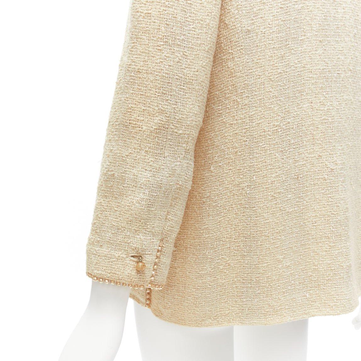 CHANEL Karl Lagerfeld for Chanel 99P Vintage pearl trim boucle tweed jacket FR40 L. en vente 4